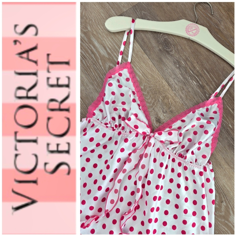 Victoria's Secret Pink VTG Angels Polka Dot Slip Dress Babydoll Lingerie Y2K HTF
